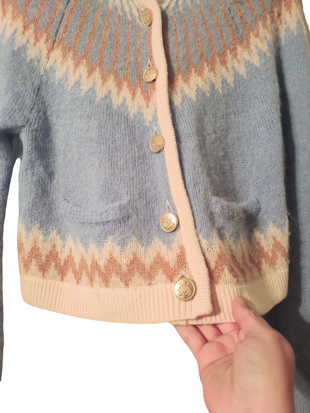 J Crew Alpaca Wool Gold Button Front Cardigan Fair Isle Crewneck Sweater - Picture 6 of 10